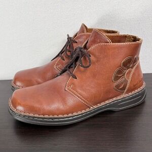 Josef Seibel Brown Leather Floral Ankle Boots Womens 39 Lace Up Chukka Hungary
